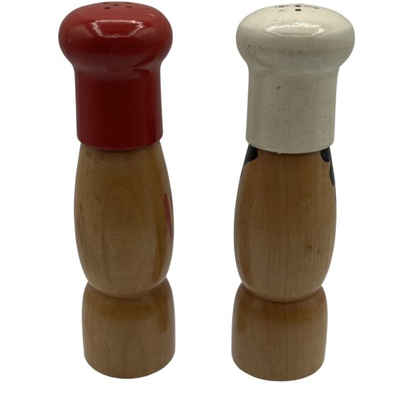 Vintage Retro 60s Kitchen Tall Wooden Novelty Salt Pepper Shakers Set 5.5"x2" - Picture 4 of 12